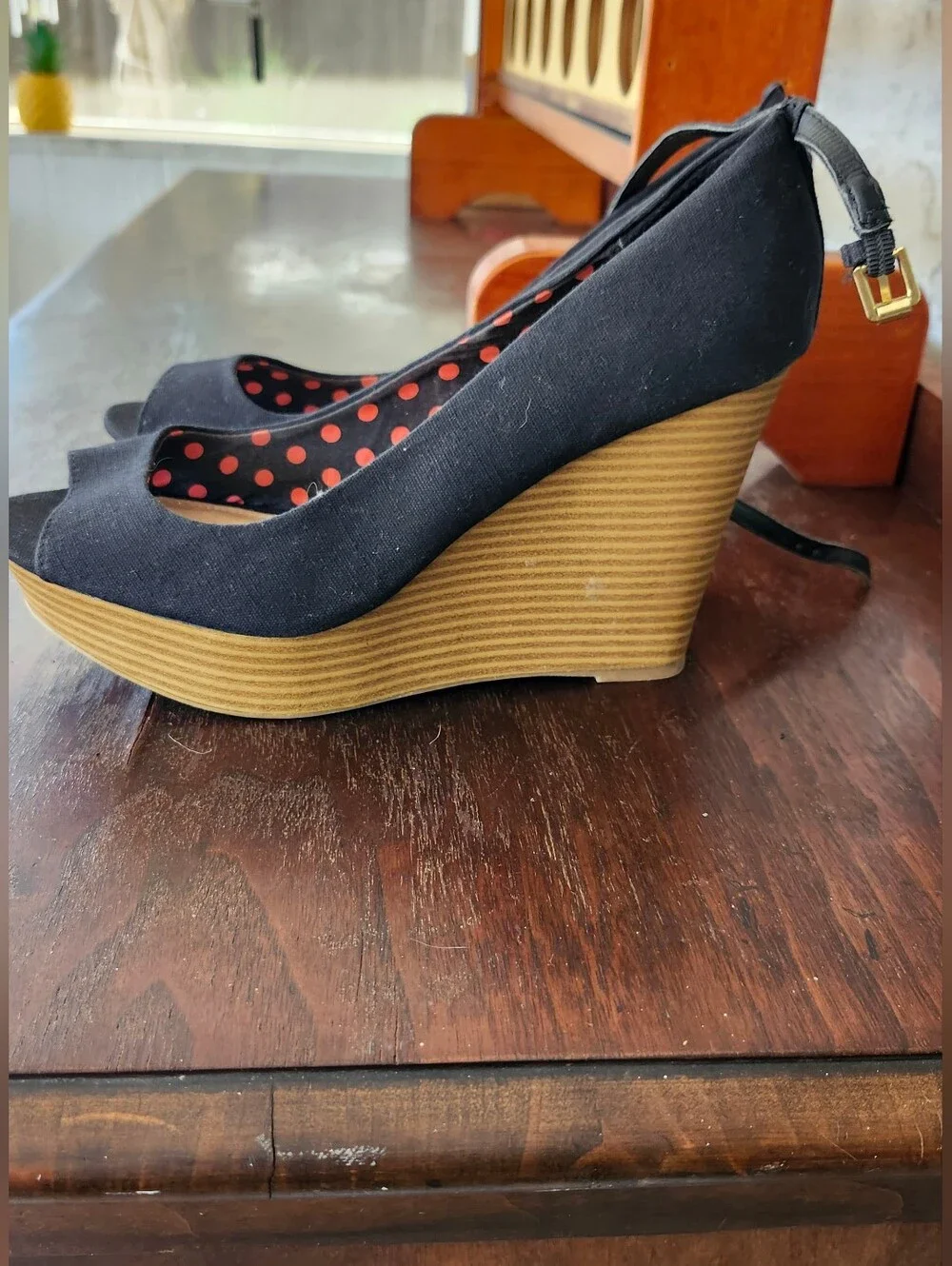 Report Peep toe Ankle Strap Wedge